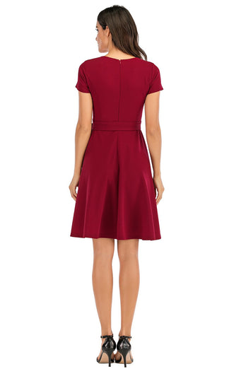 Burgundy Einfarbig 1950er Jahre Kleid