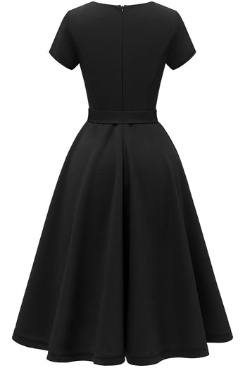 Burgundy Einfarbig 1950er Jahre Kleid