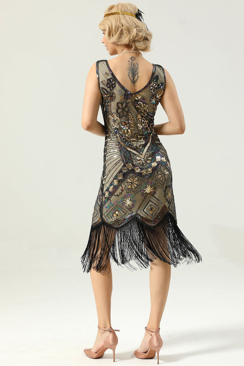 Laden Sie das Bild in den Galerie-Viewer, Goldene Fransen 1920er Jahre Kleid