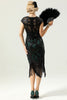 Laden Sie das Bild in den Galerie-Viewer, Schwarze ärmellose Pailletten Fransen 1920 Kleid