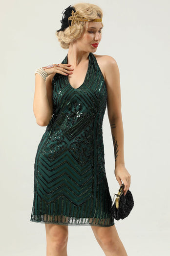 Neckholder grün Pailletten 1920er Jahre Kleid