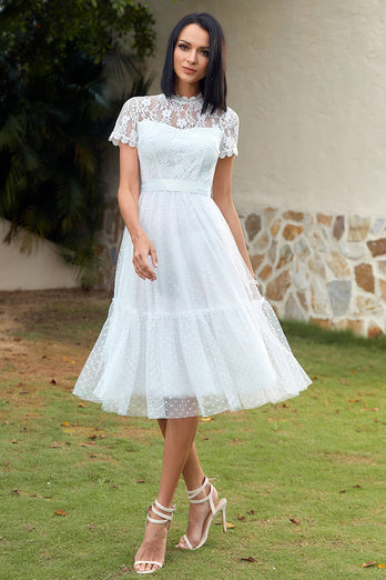 A-Linie weißes Spitze Hochzeit Gast Party Kleid