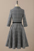 Laden Sie das Bild in den Galerie-Viewer, Retro Stil Dunkelgraues Vintage Kleid mit langen Ärmeln