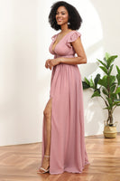 Laden Sie das Bild in den Galerie-Viewer, Blush V-Ausschnitt Langes Chiffon Brautjungfer Kleid