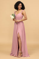 Laden Sie das Bild in den Galerie-Viewer, Blush Langes Chiffon Brautjungfer Kleid mit Spitze