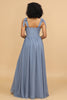 Laden Sie das Bild in den Galerie-Viewer, Graue blaue Spaghettiträger Langes Chiffon Brautjungfernkleid mit Schlitz