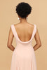 Laden Sie das Bild in den Galerie-Viewer, A-Linie V Ausschnitt Blush Chiffon Langes Brautjungfer Kleid