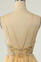 Laden Sie das Bild in den Galerie-Viewer, Wunderschöne A Linie Spaghetti Träger Grau Kurzes Abiballkleid mit Strass