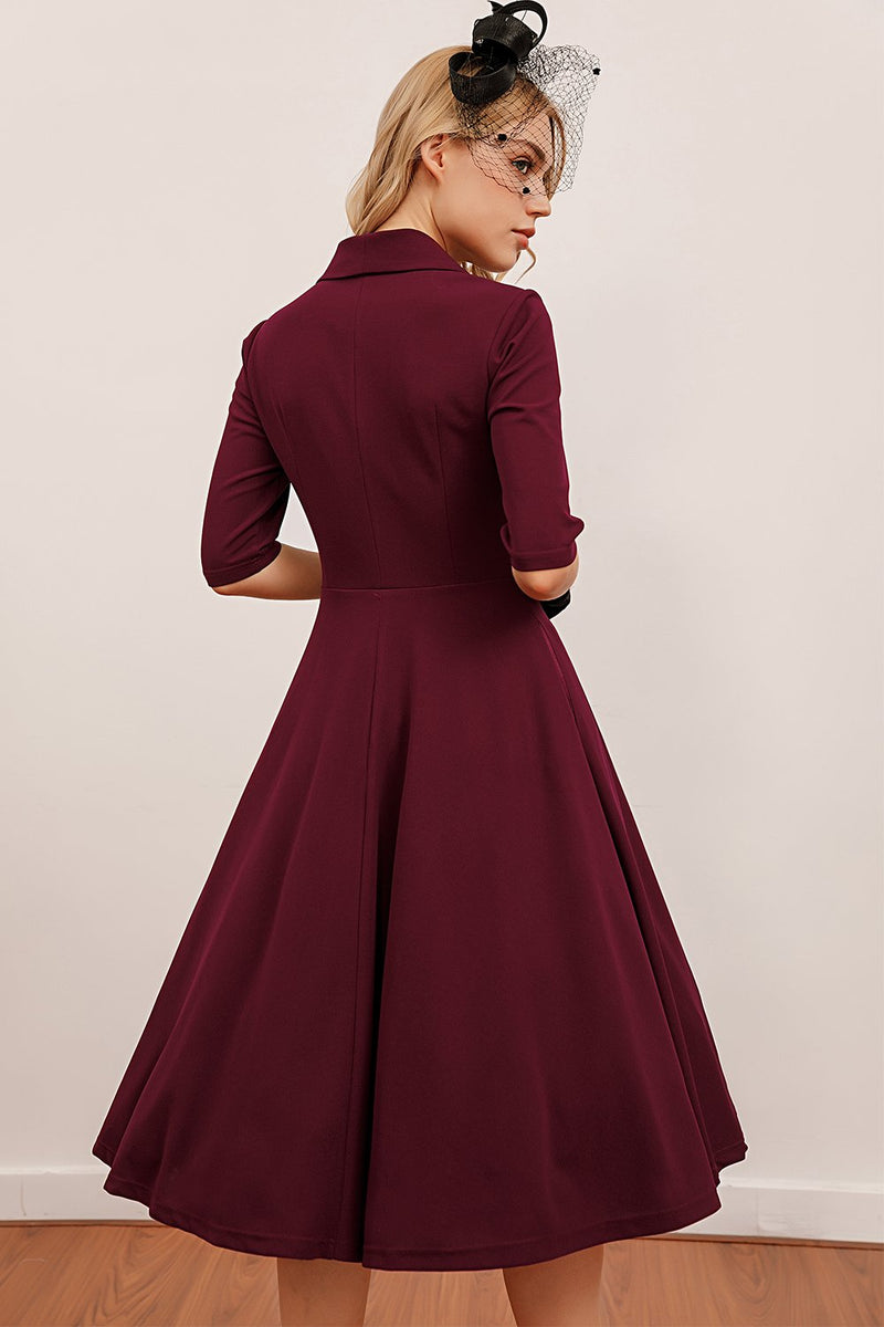 Laden Sie das Bild in den Galerie-Viewer, Burgundy Midi Vintage Kleid
