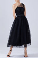 Laden Sie das Bild in den Galerie-Viewer, Schwarz Eine Schulter Partykleid