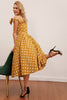 Laden Sie das Bild in den Galerie-Viewer, Gelbes Polka Dots Vintage Kleid