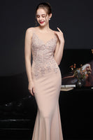 Laden Sie das Bild in den Galerie-Viewer, Aprikosen langes Abendkleid