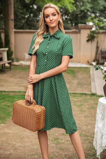 Grünes Polka Dots Vintage Sommerkleid