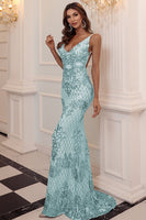 Laden Sie das Bild in den Galerie-Viewer, Blaues Pailletten langes Ballkleid