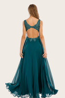 Laden Sie das Bild in den Galerie-Viewer, Blau Chiffon Langes Ballkleid mit Strass