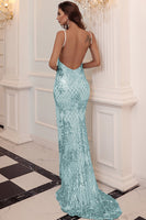 Laden Sie das Bild in den Galerie-Viewer, Blaues Pailletten langes Ballkleid