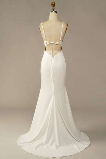 Weißes Meerjungfrau lange Hochzeitskleid