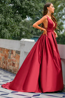 Laden Sie das Bild in den Galerie-Viewer, Burgundy Satin Ballkleid