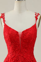 Laden Sie das Bild in den Galerie-Viewer, A-Linie Spaghettiträger dunkelgrünes langes Ballkleid mit Applikationen