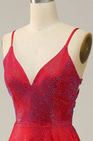 Laden Sie das Bild in den Galerie-Viewer, A-Linie rotes Spaghettiträger Perlen langes Ballkleid