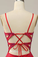 Laden Sie das Bild in den Galerie-Viewer, A-Linie rotes Spaghettiträger Perlen langes Ballkleid