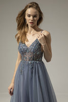 Laden Sie das Bild in den Galerie-Viewer, V-Ausschnitt Langes Ballkleid mit Schlitz