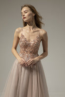 Laden Sie das Bild in den Galerie-Viewer, V-Ausschnitt Langes Ballkleid mit Schlitz