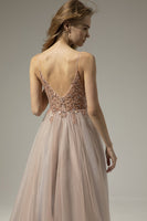 Laden Sie das Bild in den Galerie-Viewer, V-Ausschnitt Langes Ballkleid mit Schlitz