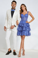 Laden Sie das Bild in den Galerie-Viewer, Schal Revers Ein-Knopf Weiß Jacquard 2 Stück Herren Party Anzüge