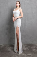 Laden Sie das Bild in den Galerie-Viewer, Gold Meerjungfrau Pailletten V Hals Ballkleid