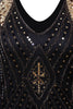 Laden Sie das Bild in den Galerie-Viewer, Schwarz und Gold Flapper 1920er Pailletten Kleid