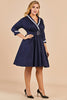 Laden Sie das Bild in den Galerie-Viewer, Marine blau Vintage Große Größen Wrap Kleid