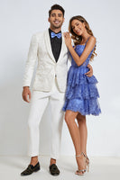 Laden Sie das Bild in den Galerie-Viewer, Schal Revers Ein-Knopf Weiß Jacquard 2 Stück Herren Party Anzüge