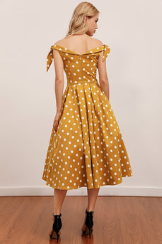 Gelbes Polka Dots Vintage Kleid
