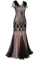 Laden Sie das Bild in den Galerie-Viewer, 1920er Pailletten Flapper Langes Kleid