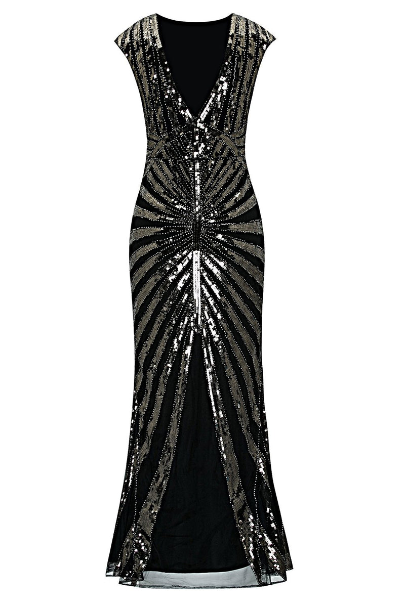 Laden Sie das Bild in den Galerie-Viewer, Schwarz Mermaid 1920er Pailletten Flapper Kleid