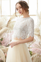 Laden Sie das Bild in den Galerie-Viewer, Champagner zweiteiligen langen Abschlussball Kleid