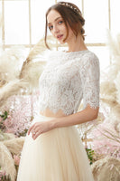 Laden Sie das Bild in den Galerie-Viewer, Champagner zweiteiligen langen Abschlussball Kleid