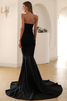 Laden Sie das Bild in den Galerie-Viewer, Schwarzes Meerjungfrau Herzausschnitt Langes Ballkleid