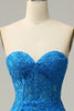 Laden Sie das Bild in den Galerie-Viewer, Meerjungfrau Herzausschnitt Königsblau Langes Ballkleid mit Schnürung