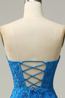 Laden Sie das Bild in den Galerie-Viewer, Meerjungfrau Herzausschnitt Königsblau Langes Ballkleid mit Schnürung