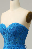 Laden Sie das Bild in den Galerie-Viewer, Meerjungfrau Herzausschnitt Königsblau Langes Ballkleid mit Schnürung