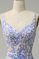 Laden Sie das Bild in den Galerie-Viewer, Meerjungfrau V-Ausschnitt Hellblaues langes Ballkleid mit Applikationen