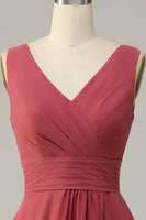 Laden Sie das Bild in den Galerie-Viewer, V-Ausschnitt Wüstenrose ärmelloses Chiffon langes Brautjungfernkleid