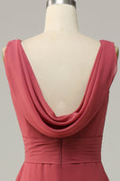 Laden Sie das Bild in den Galerie-Viewer, V-Ausschnitt Wüstenrose ärmelloses Chiffon langes Brautjungfernkleid