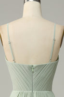 Laden Sie das Bild in den Galerie-Viewer, Spaghettiträger Ärmelloses Staubiges Salbei Brautjungfernkleid