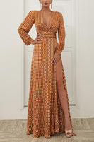 Laden Sie das Bild in den Galerie-Viewer, Gelb Polka Dots Langärmliges böhmisches Kleid