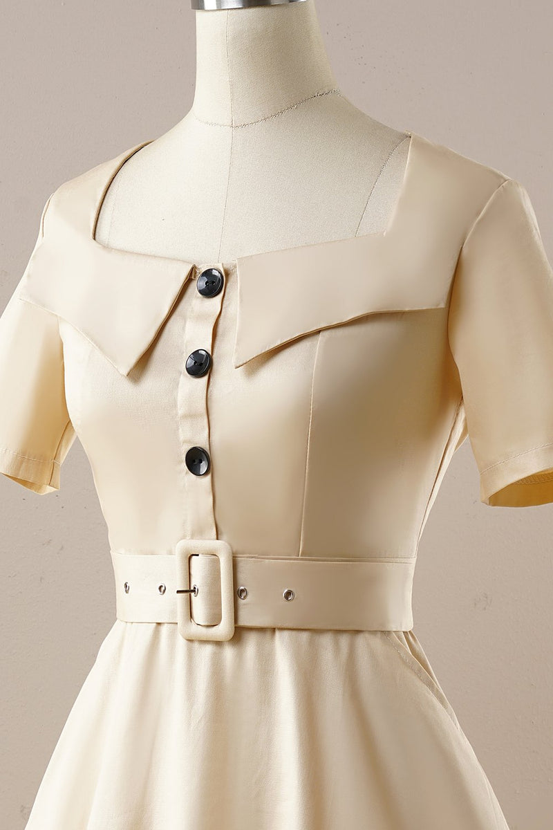 Laden Sie das Bild in den Galerie-Viewer, Vintage Aprikosen Eckiger Hals 1950er Jahre Kleid