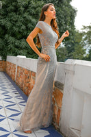 Laden Sie das Bild in den Galerie-Viewer, Mermaid Silber Abendkleid mit Strasssteinen