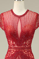 Laden Sie das Bild in den Galerie-Viewer, Luxuriöses Meerjungfrauen Juwelen Hals Champagner Ballkleid mit Perlen